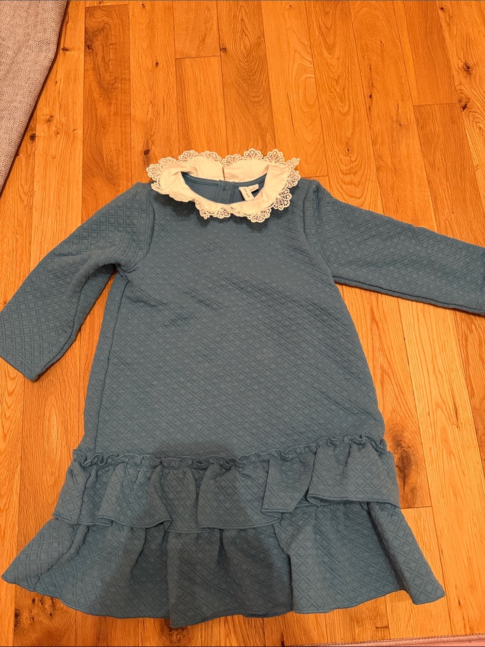 Janie and Jack Blue Quilted Ruffle Dress with Lace Collar